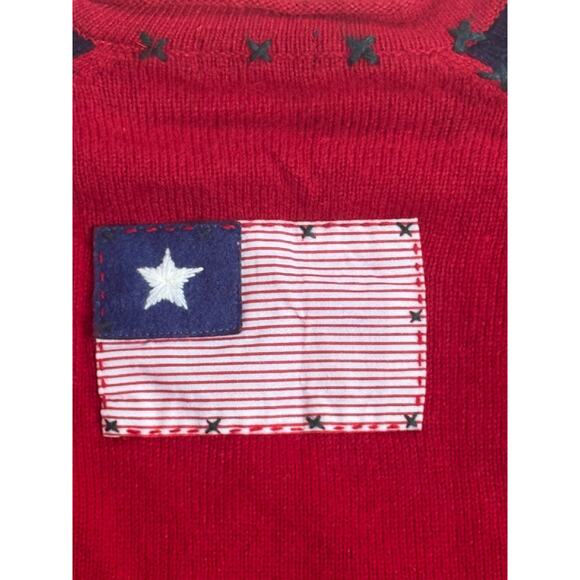 Christmas Sweater American Santa Ramie Wool Flag USA Sz Large Karen Scott Vtg - Picture 8 of 8